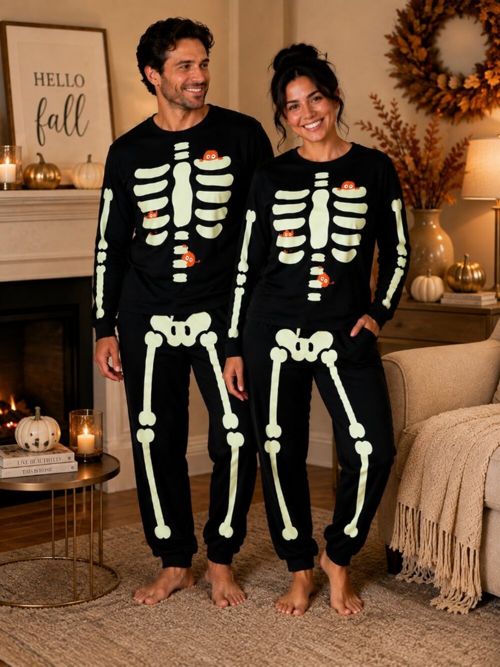 Gymboree Adult Skeleton Glow in Dark Cotton Halloween Pajamas XXL 2PC Costume
